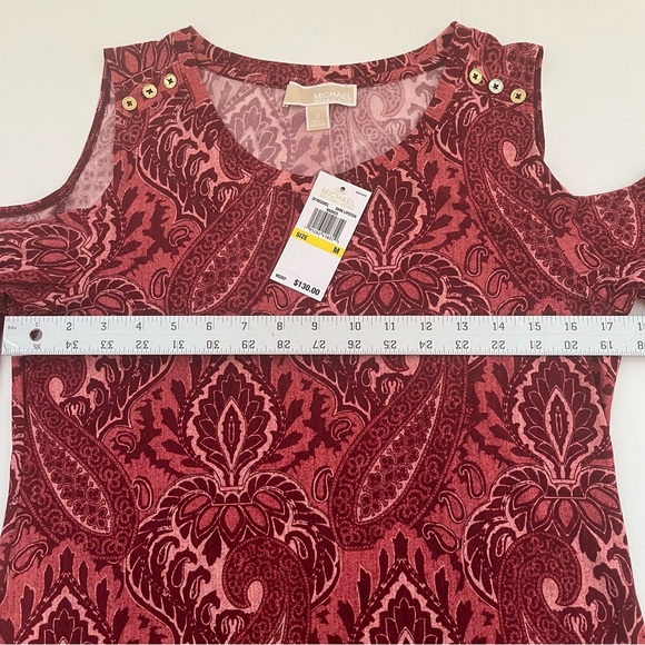 Michael Kors Dark Lipstick Paisley Cold Shoulder Knee-Length Dress. Sz. M - Picture 5 of 8